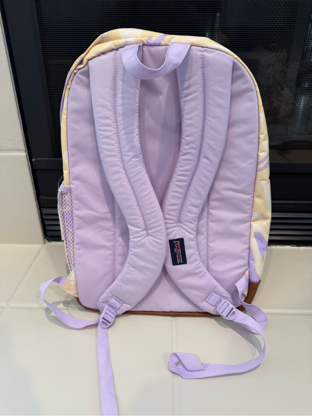 Jansport Lavender and Cream Swirl Backpack with Brown Base - Picture 3 of 3